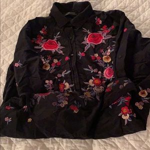 Blk fabric embroi w multi silk $cotton threads